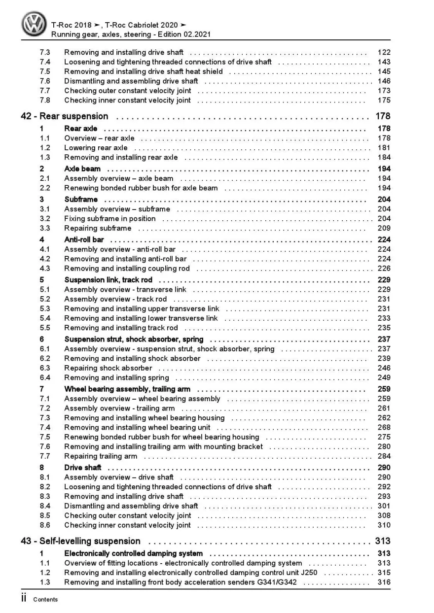 VW T-Roc type A1 2017-2021 running gear axles steering repair manual pdf ebook
