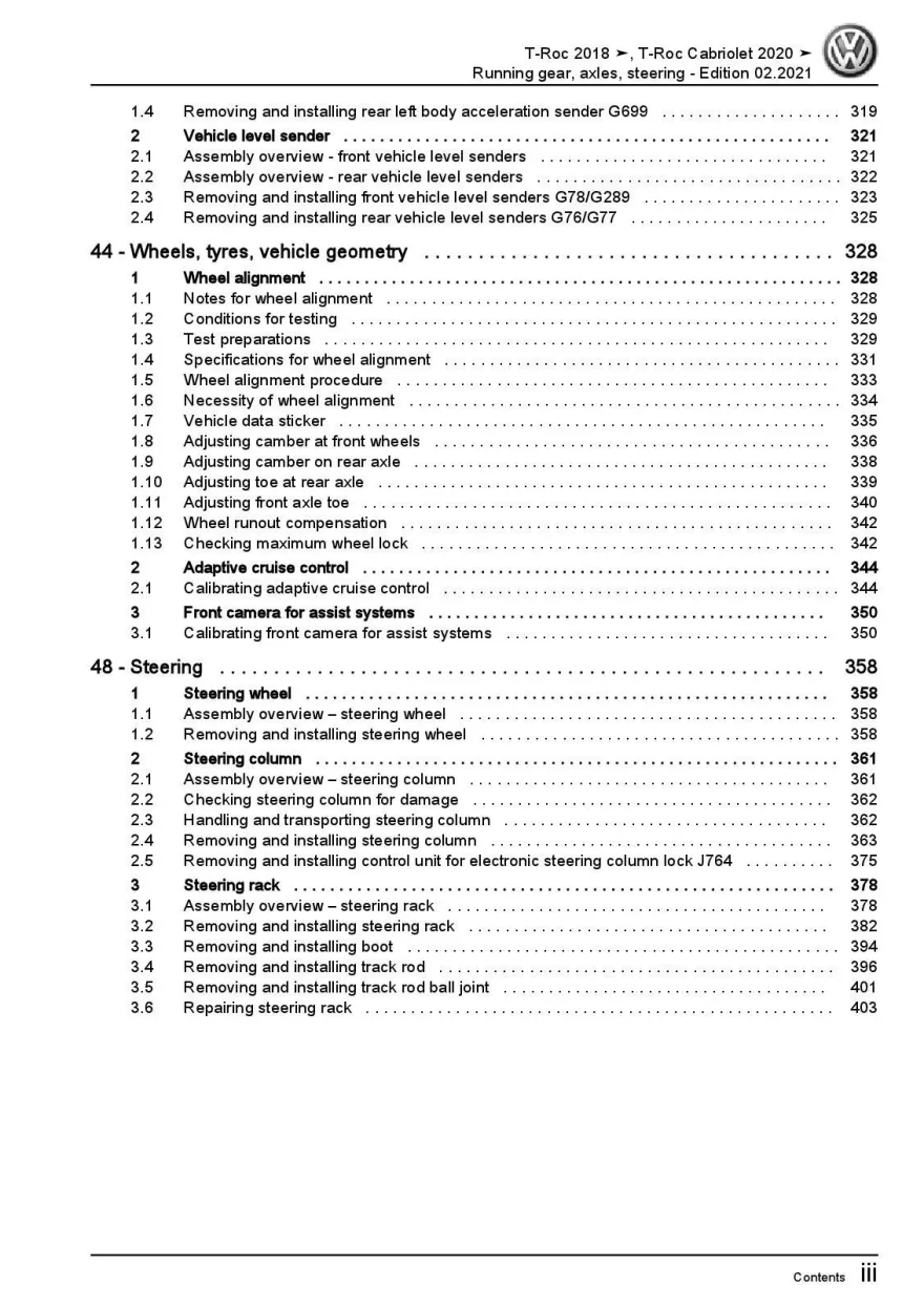 VW T-Roc type A1 2017-2021 running gear axles steering repair manual pdf ebook