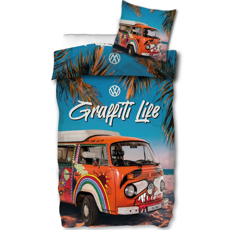 VW Volkswagen Bulli Graffiti Life Bettwäsche Linon / Renforcé 185