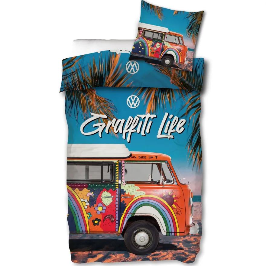 VW Volkswagen Bulli Graffiti Life Bettwäsche Linon / Renforcé 185