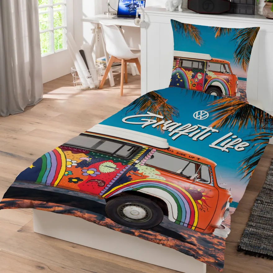 VW Volkswagen Bulli Graffiti Life Bettwäsche Linon / Renforcé 185