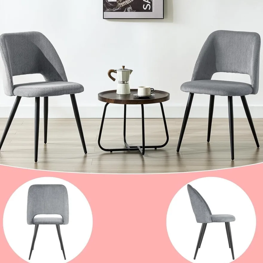 Wafting Esszimmerstühle 8er Set, Kordsamt Polsterstühle mit Metallbeinen, Grau