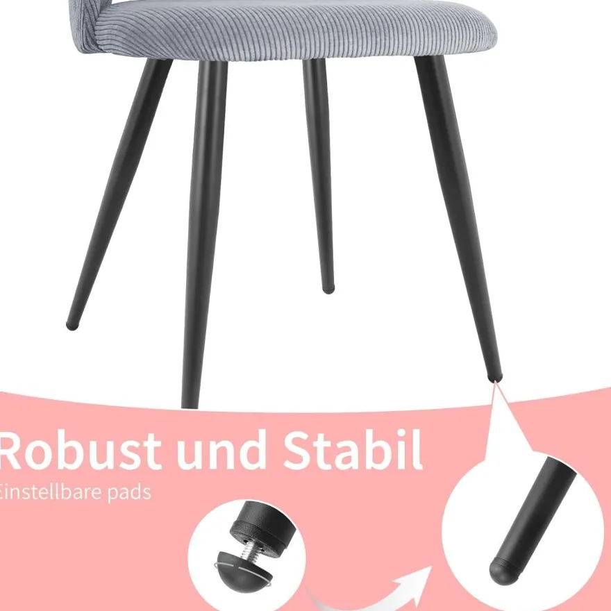 Wafting Esszimmerstühle 8er Set, Kordsamt Polsterstühle mit Metallbeinen, Grau