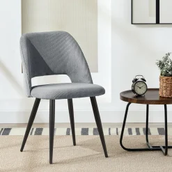 Wafting Esszimmerstühle 8er Set, Kordsamt Polsterstühle mit Metallbeinen, Grau