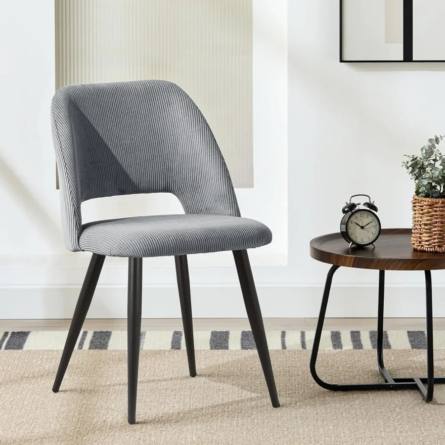 Wafting Esszimmerstühle 8er Set, Kordsamt Polsterstühle mit Metallbeinen, Grau