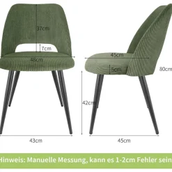 Wafting Esszimmerstühle 2er Set, Kordsamt Stuhl gepolstert mit Metallbeinen