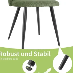 Wafting Esszimmerstühle 2er Set, Kordsamt Stuhl gepolstert mit Metallbeinen