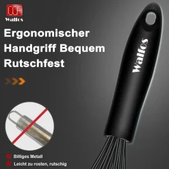 Walfos 26.6cm Silikon Schneebesen Schwarz Edelstahl Rührbesen Ballonschneebesen