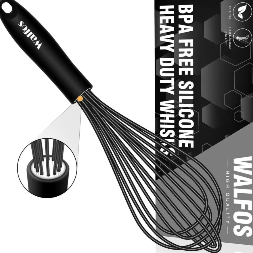 Walfos 26.6cm Silikon Schneebesen Schwarz Edelstahl Rührbesen Ballonschneebesen