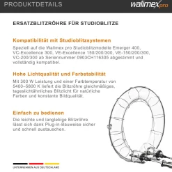 Walimex Ersatzblitzröhre VC-200/300 Typ 2 300W 5400-5800K Ersatz Blitz Studio