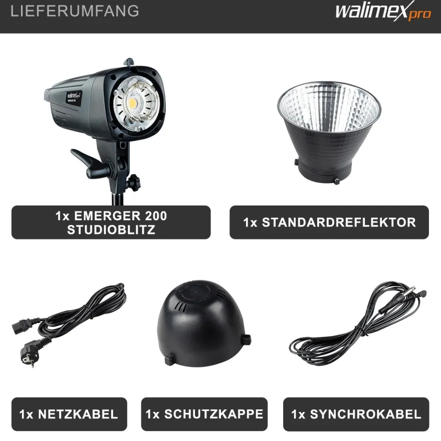 Walimex pro Emerger 200 Studioblitz Blitzgerät Foto Blitzlicht Blitzleuchte