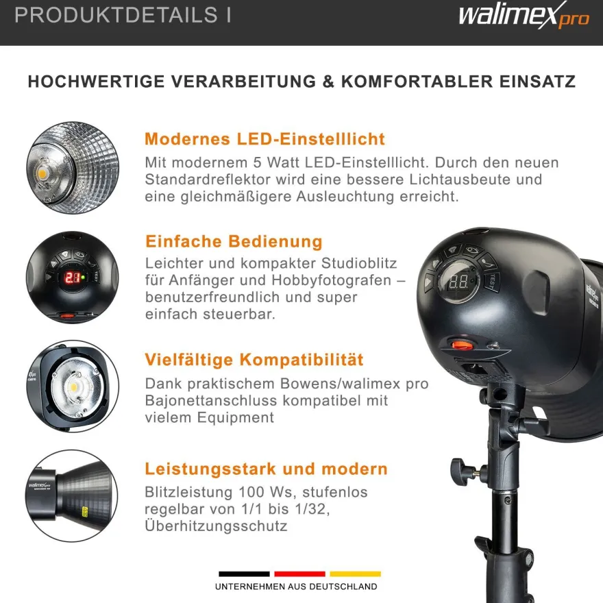 Walimex pro Newcomer 100 II Studioblitz Set Softbox Lampenstativ LED Studiolicht