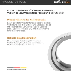 Walimex pro Softboxadapter Aurora/Bowens 152x152x30mm Metall Lichtformer Fusion