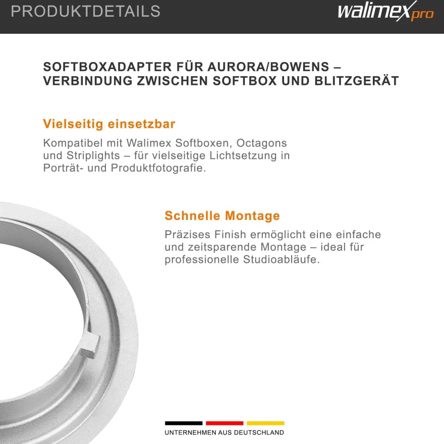 Walimex pro Softboxadapter Aurora/Bowens 152x152x30mm Metall Lichtformer Fusion