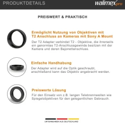 Walimex pro T2 Adapter auf Sony A 60x60x15mm Adapterring Anschlussring Foto