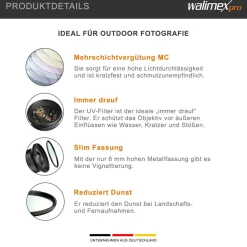 Walimex pro UV-Filter slim MC 43mm Mehrschichtvergütung Metallfassung Schutz