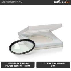 Walimex pro UV-Filter slim MC 43mm Mehrschichtvergütung Metallfassung Schutz