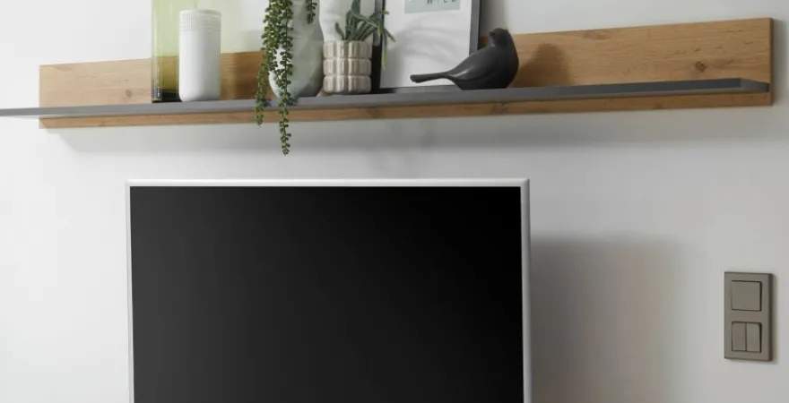 Wandboard Wandregal Bücherregal Paneel mit Ablage grau Eiche Wotan 170 cm Center