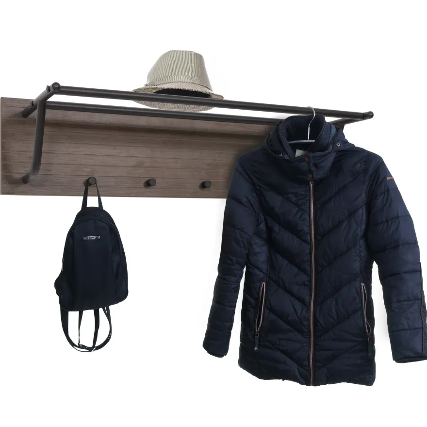 Wandgarderobe HWC-N78, 2 Stangen 4 Haken skandinavischer Stil Metall Holz Melamin MVG