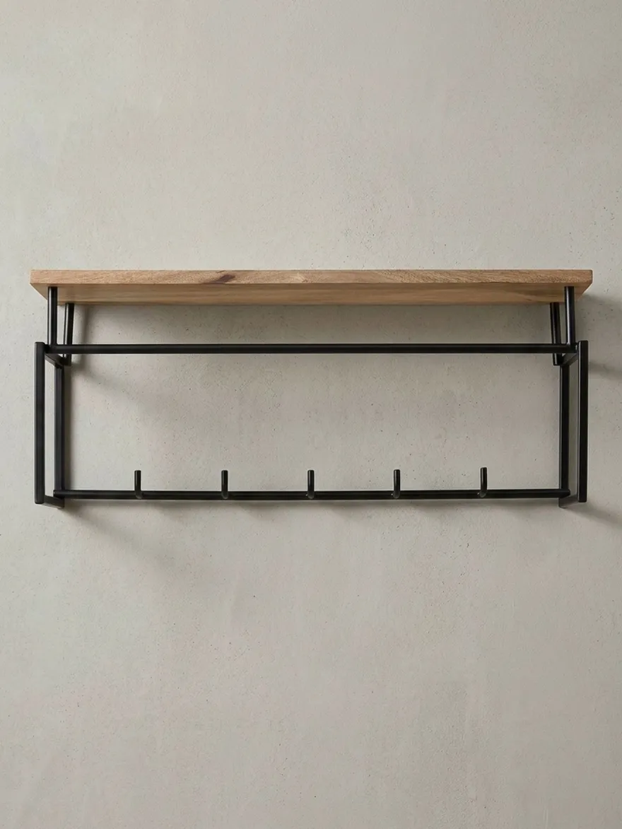 Wandgarderobe Mango Massivholz Metall Modern 71x29x20cm mit Ablage und Kleiderstange