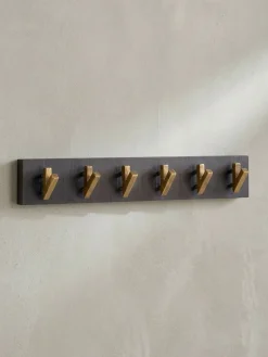 Wandgarderobe Mango Massivholz Metall Modern 60x10x8cm Schwarz Gold