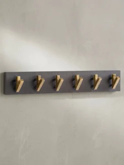 Wandgarderobe Mango Massivholz Metall Modern 60x10x8cm Schwarz Gold
