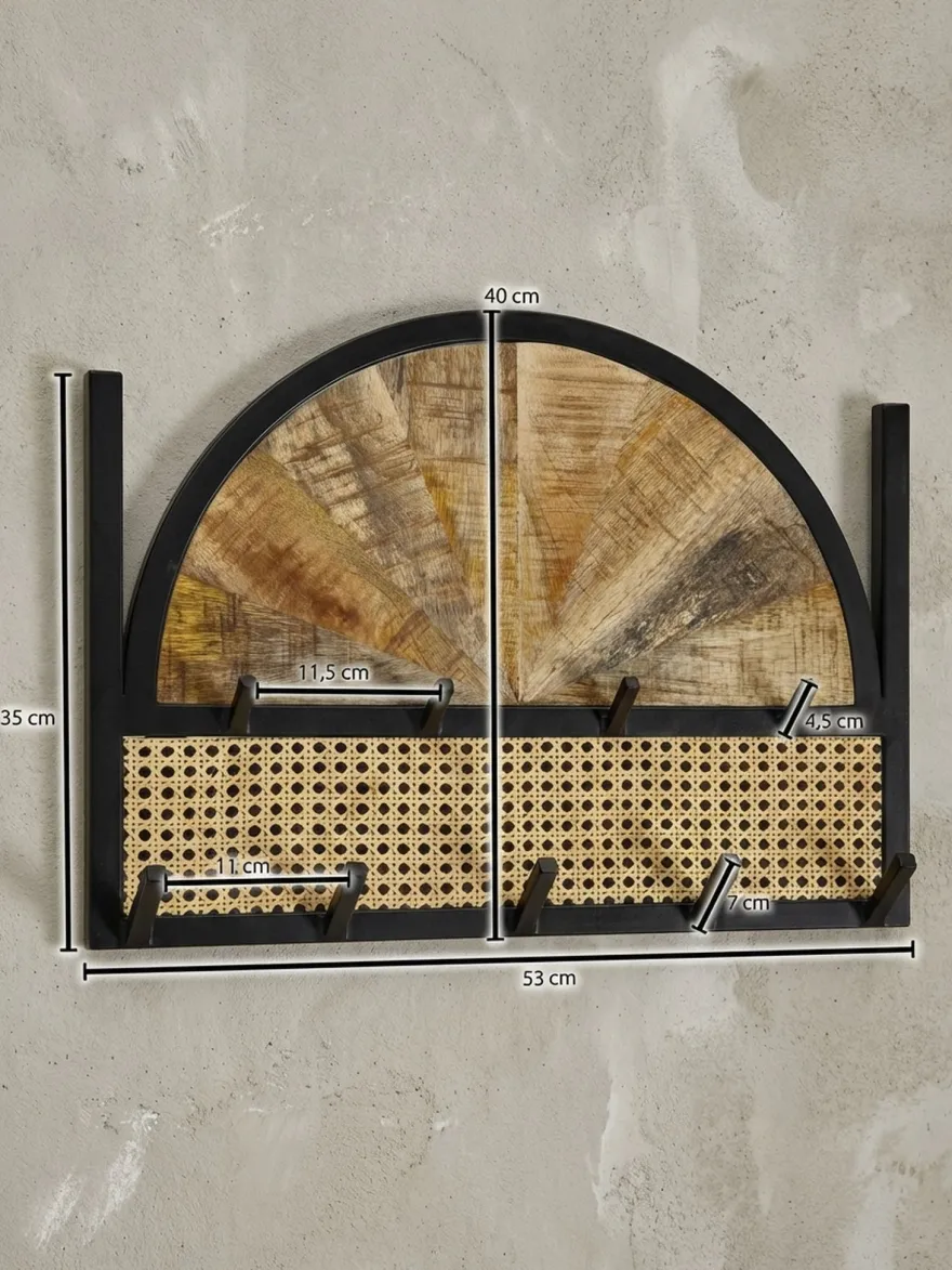 Wandgarderobe Mango Massivholz Rattan Metall Modern
