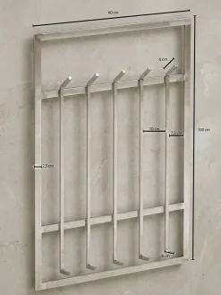 Wandgarderobe Metall Silber Modern 60x100x7,5cm Hakenleiste Wandpaneel
