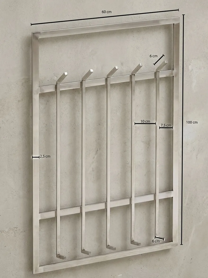 Wandgarderobe Metall Silber Modern 60x100x7,5cm Hakenleiste Wandpaneel