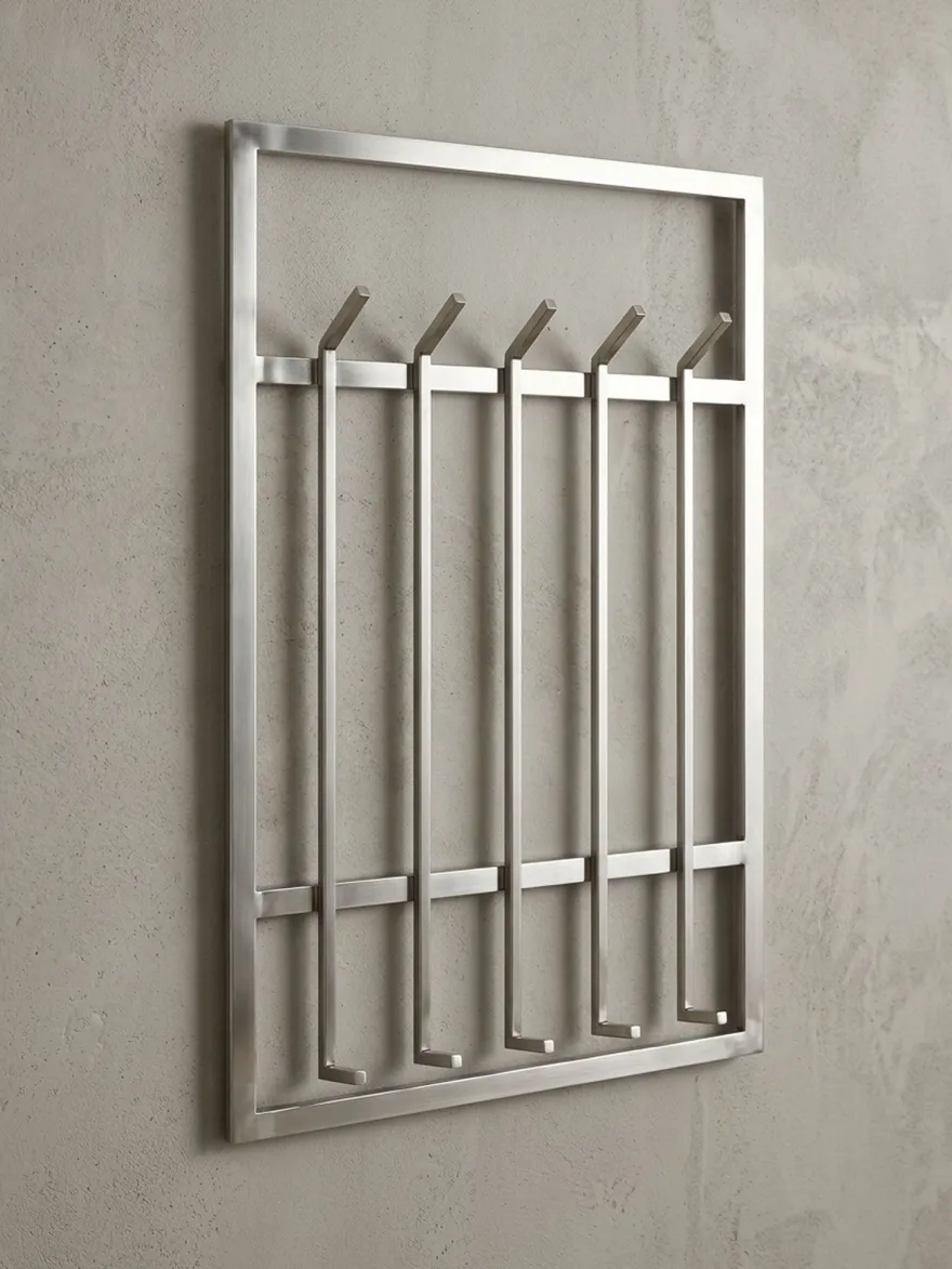 Wandgarderobe Metall Silber Modern 60x100x7,5cm Hakenleiste Wandpaneel