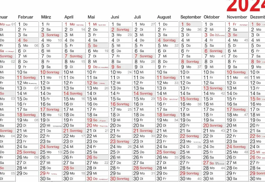 Wandkalender Wandplaner 2024 - alle Größen bis XXL mit oder ohne Laminierung!