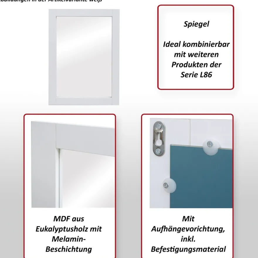 Wandspiegel HWC-L86, Badezimmer Badspiegel Spiegel Badmöbel, 72x52cm