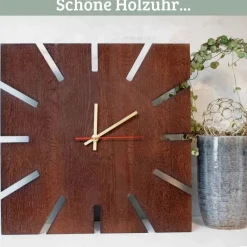 Wanduhr gro? Holz SUN [HANDGEFERTIGT] 29x29 Eiche Massiv Ger?uschlos Wohnzimmeruhr
