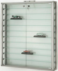 Wandvitrine IP Sammlervitrine Glas Wand hängend Alu abschließbar & Spiegel 80 cm