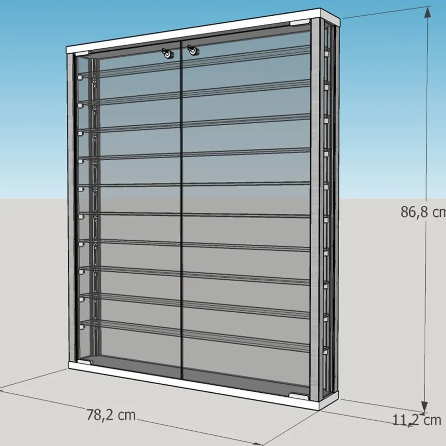 Wandvitrine IP Sammlervitrine Glas Wand hängend Alu abschließbar & Spiegel 80 cm