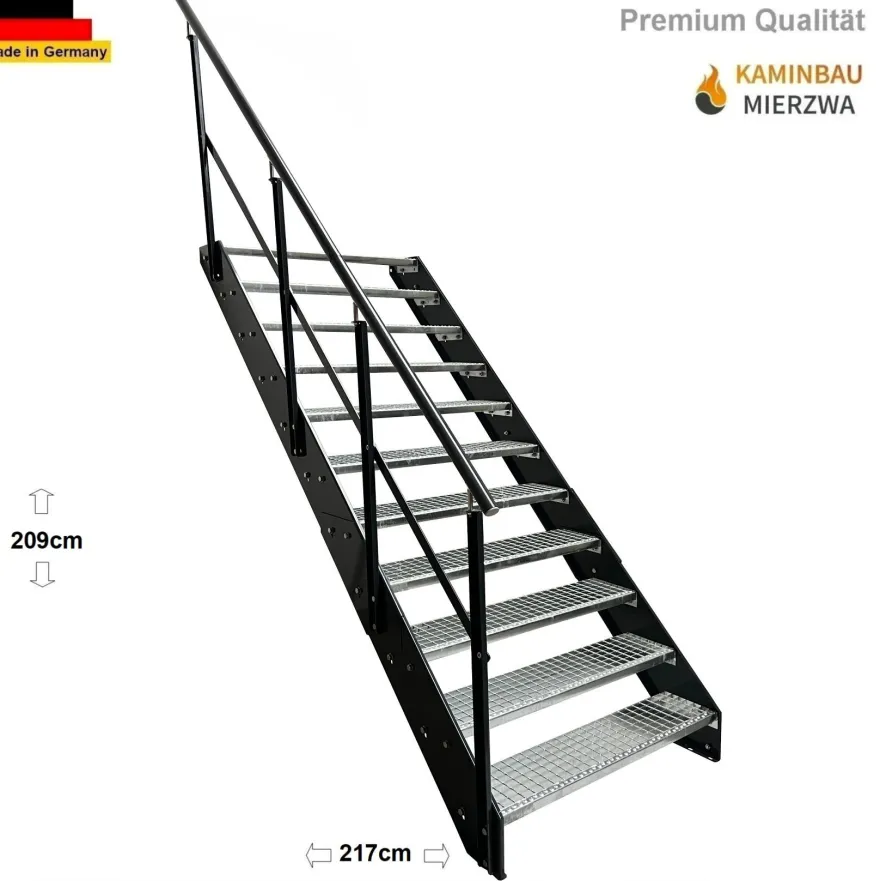 Wangentreppe Geländer 11 Stu. Wangen und Geländer Pulverlackiert H:209cm