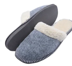 Warme Filzpantoffeln mit Lammwolle Wollfilz Hausschuhe Latschen Schafwolle Grau 05