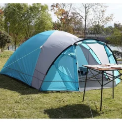 Wasserdichtes Kuppelzelt für 4 Personen mit Vorzelt Blau Camping Zelt