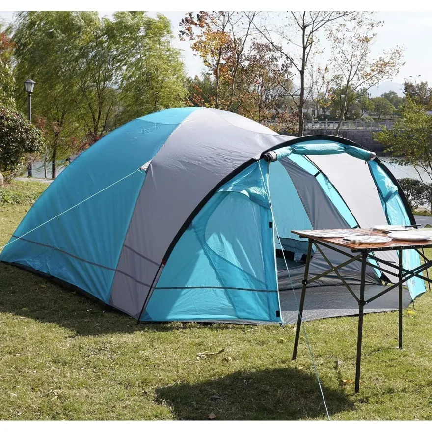 Wasserdichtes Kuppelzelt für 4 Personen mit Vorzelt Blau Camping Zelt