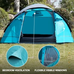 Wasserdichtes Kuppelzelt für 4 Personen mit Vorzelt Blau Camping Zelt