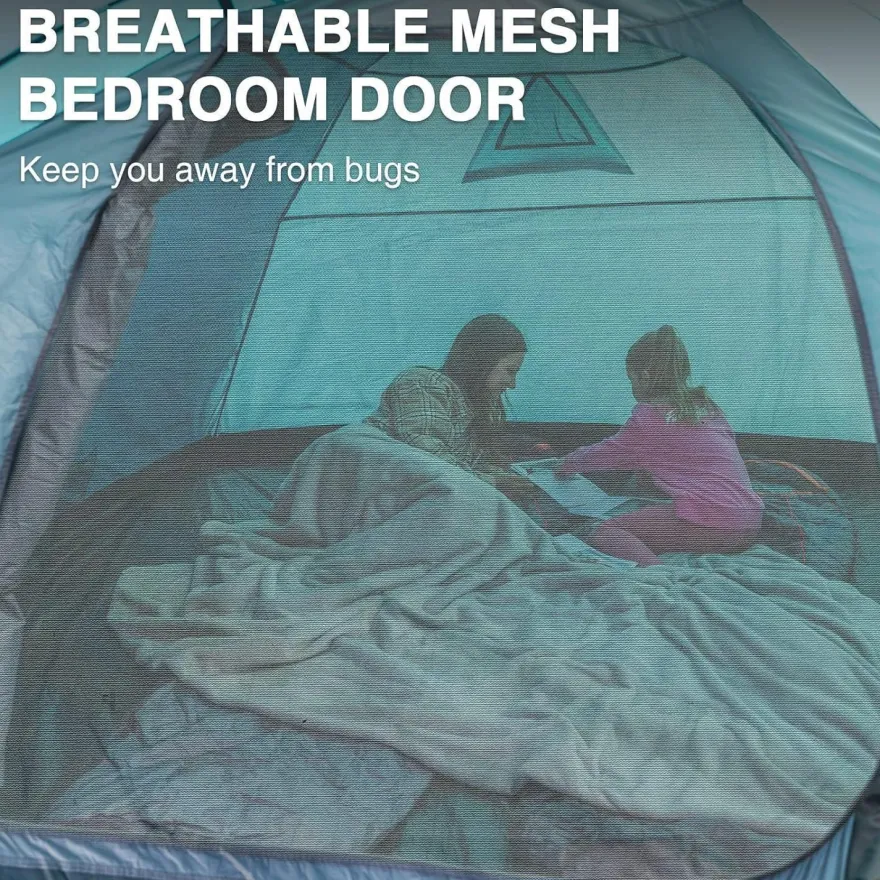 Wasserdichtes Kuppelzelt für 4 Personen mit Vorzelt Blau Camping Zelt