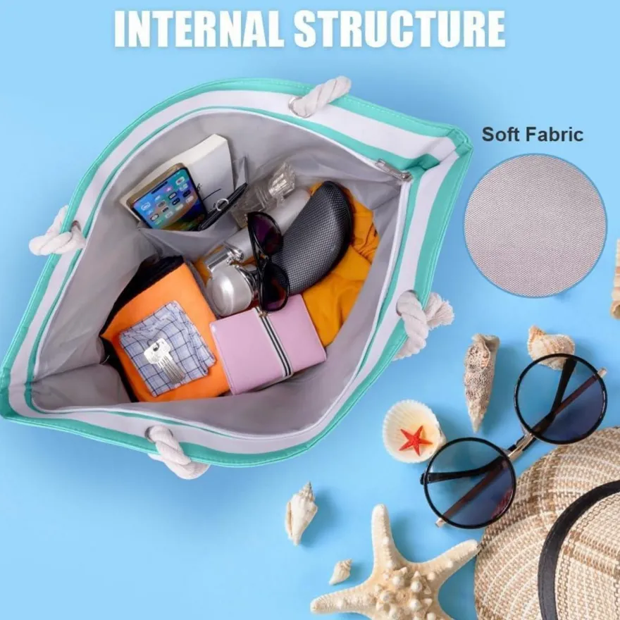 Wasserdichte Strandtasche XXL Damen Beach Tote Bag, Reißverschluss, Familien