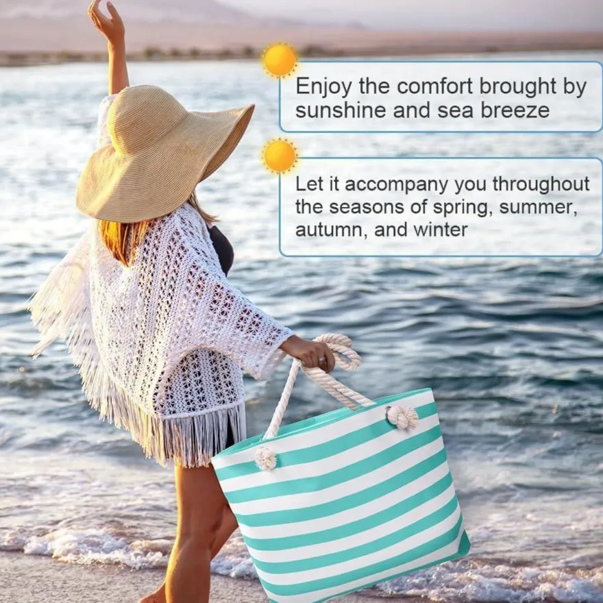 Wasserdichte Strandtasche XXL Damen Beach Tote Bag, Reißverschluss, Familien
