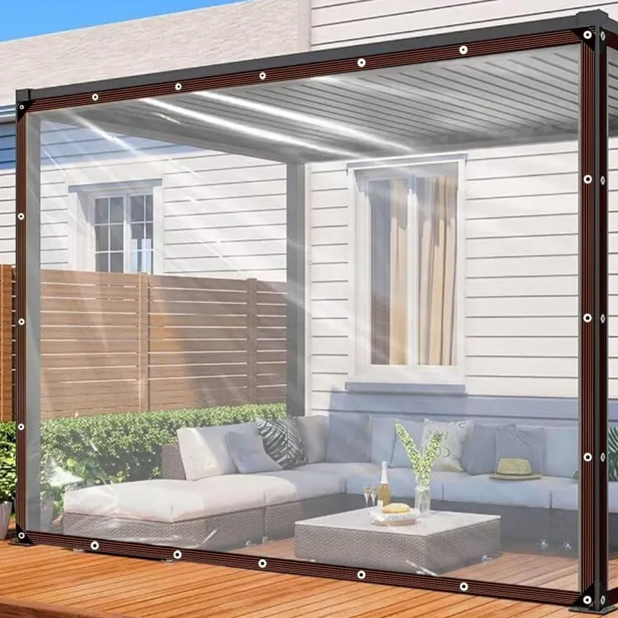 Wasserdichte Transparente Abdeckplane mit Ösen 2x5m Garten Möbel Schutz