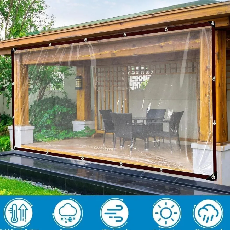 Wasserdichte Transparente Abdeckplane mit Ösen 2x5m Garten Möbel Schutz