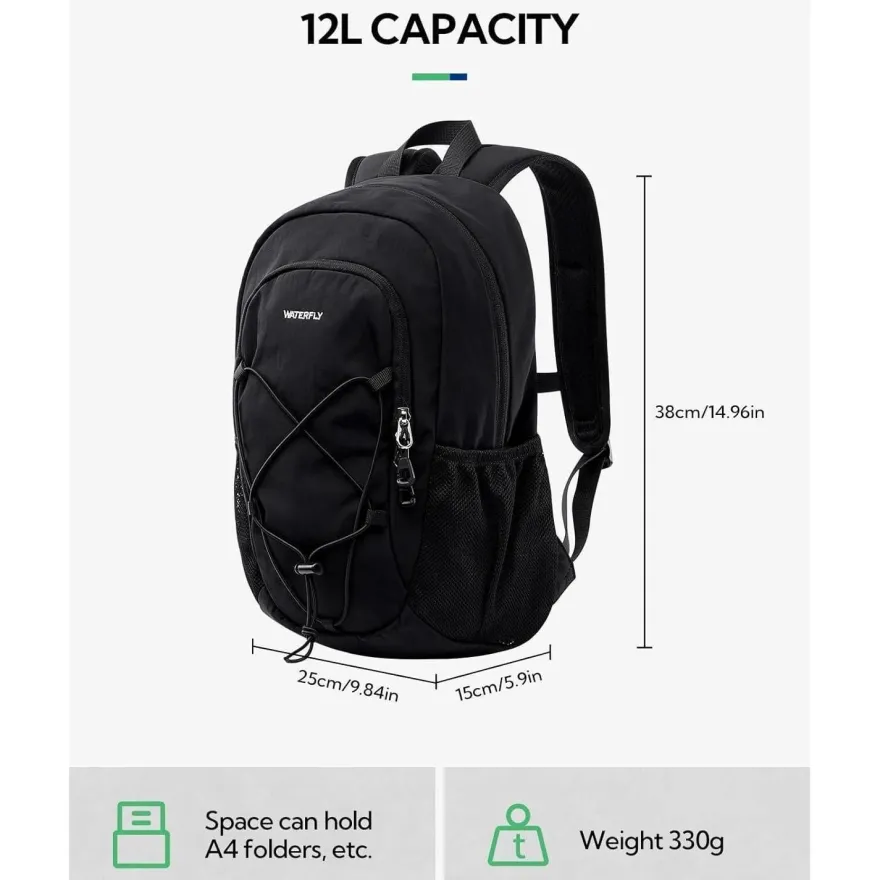 Waterfly Rucksack Klein 12L: Leichter Tagesrucksack Mini Sport Backpack Outdoor