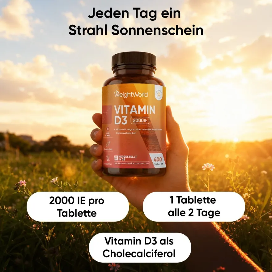 WeightWorld Vitamin D3 2000 I.E. - 400 Tabletten - 1 Tablette alle 2 Tage