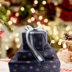 Weihnachtsgeschenkpapier Blaue Kraftpapierrolle 43cm x 15m Goldene Schneeflocke
