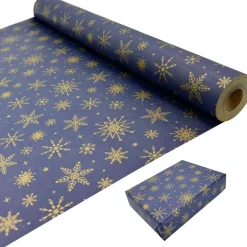 Weihnachtsgeschenkpapier Blaue Kraftpapierrolle 43cm x 15m Goldene Schneeflocke