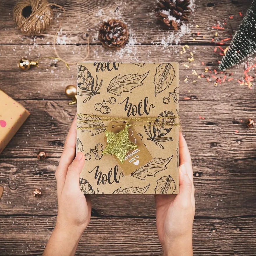 Weihnachtspapierrolle Kraftpapier Schwarze Weihnachtselemente 4 Rollen 76cm x